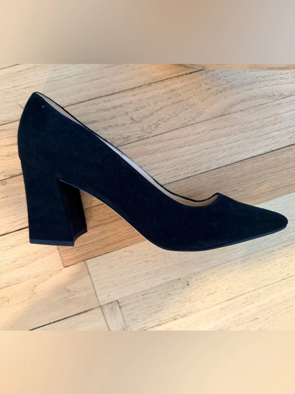 Black Suede Pointed Block Heel Pumps
